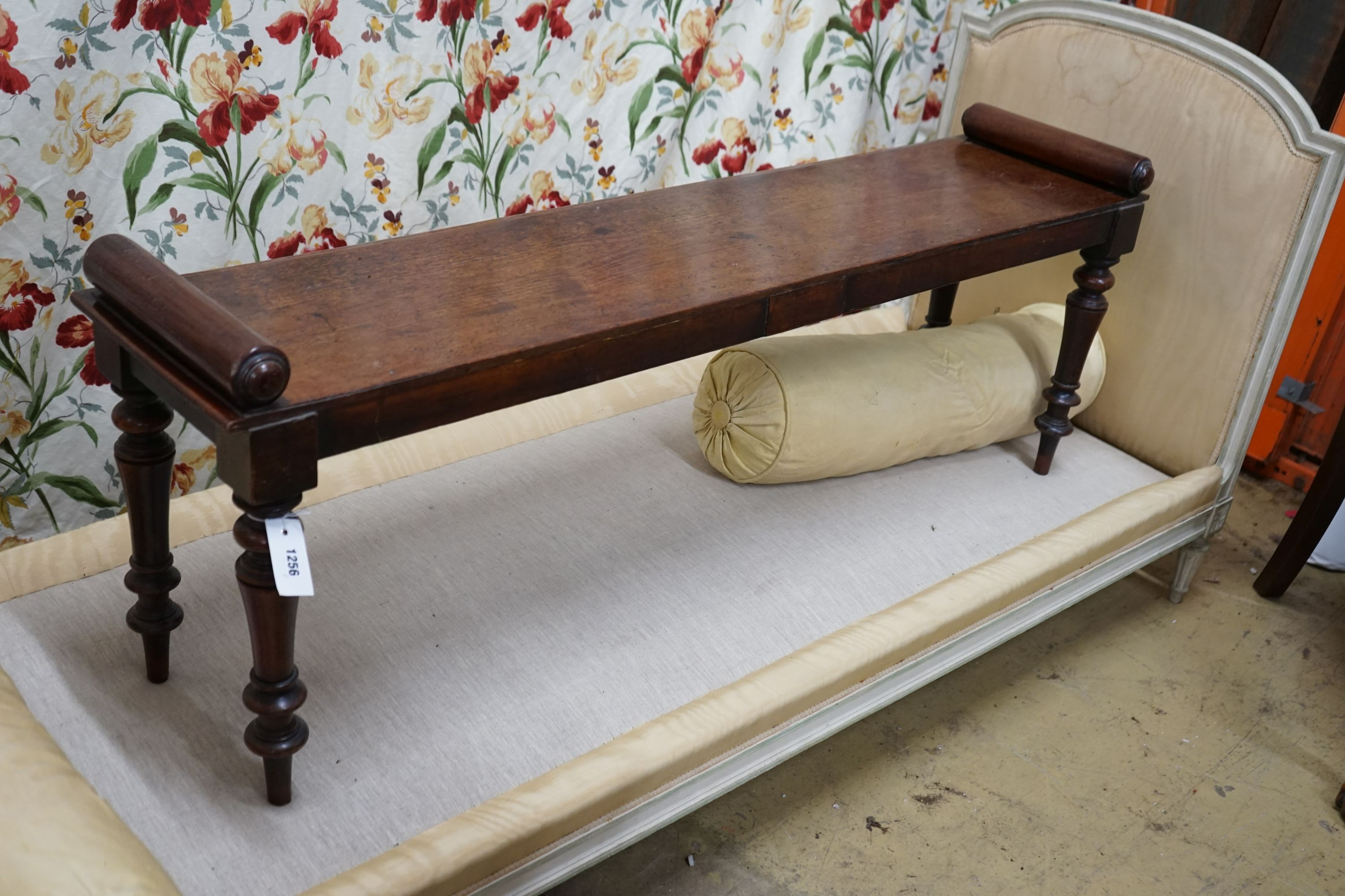 A Victorian mahogany window seat, length 140cm, depth 33cm, height 50cm